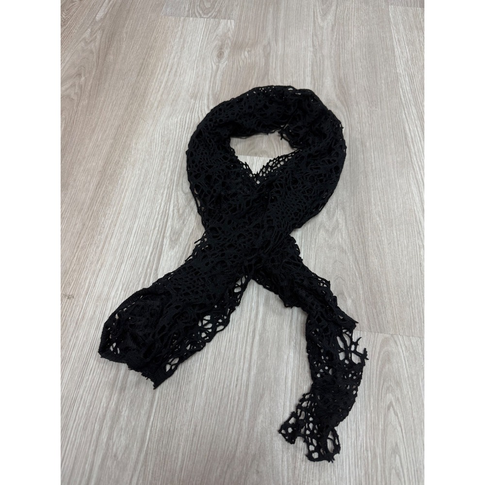 Black Open Knit Lace Scarf Crochet Web Mesh Gothic Boho Lightweight Wrap Scarf
